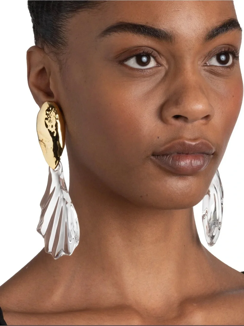 ALEXIS BITTAR • Dreamy Gold and Watery Lucite Wing Clip-on Earrings